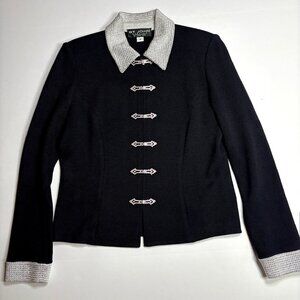 St. John Evening Black Knit Jacket w/ Crystal Trim & zipper/Rhinestone closure 4